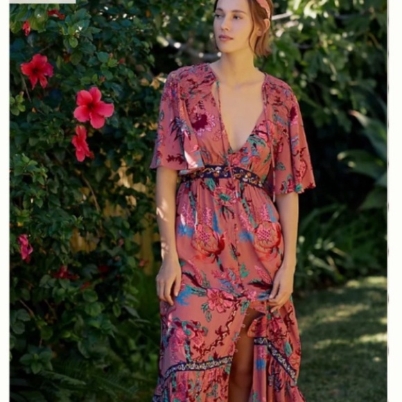 Anthropologie Floral Maxi Dress - Pink and Blue - Picture 1 of 14